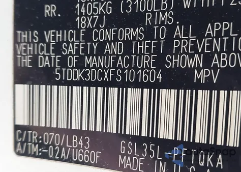 2015 Toyota Sienna Limited 7 Passenger z USA, uszkodzony, nr VIN 5TDDK3DCXFS101604